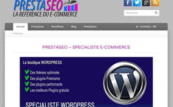 Capture d'écran du site www.presta-seo.fr, spécialiste de l'optimisation de référencement pour Prestashop.